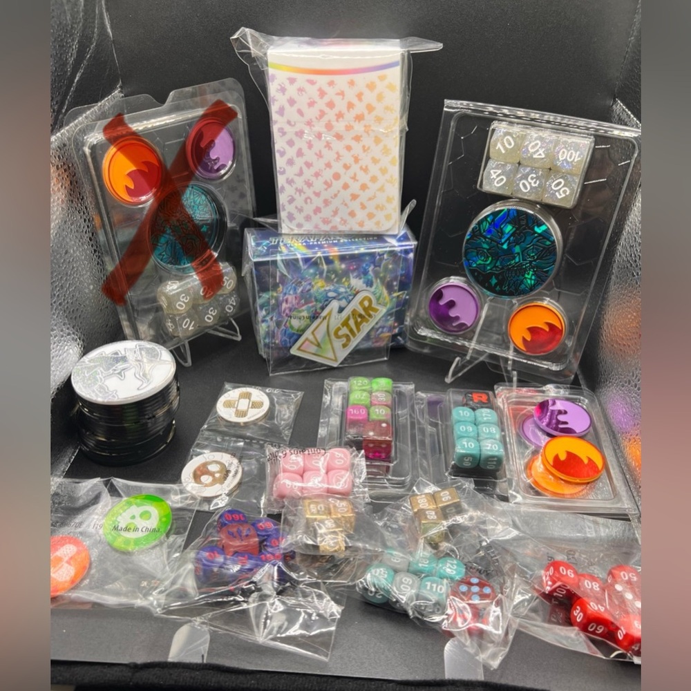 Pokemon deck box dice and coin lot